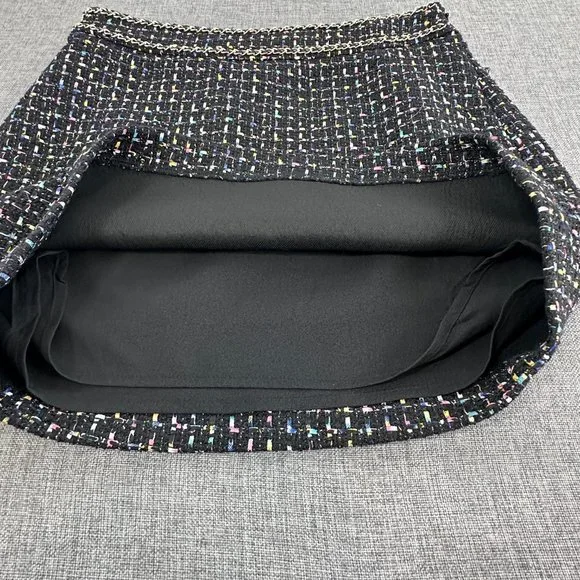 Endless Rose Tweed Skirt Black/ Multicolor Medium Gold Chain on Waistline Lined - Picture 9 of 16